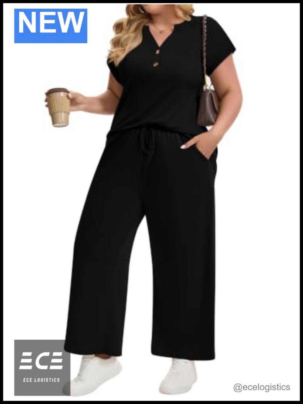 Plus Size Two Piece Lounge Set Short Sleeve Top Wide Leg Pants Casual Travel
